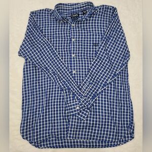 Chaps Blue Casual Button Down Shirt with Checkered Pattern